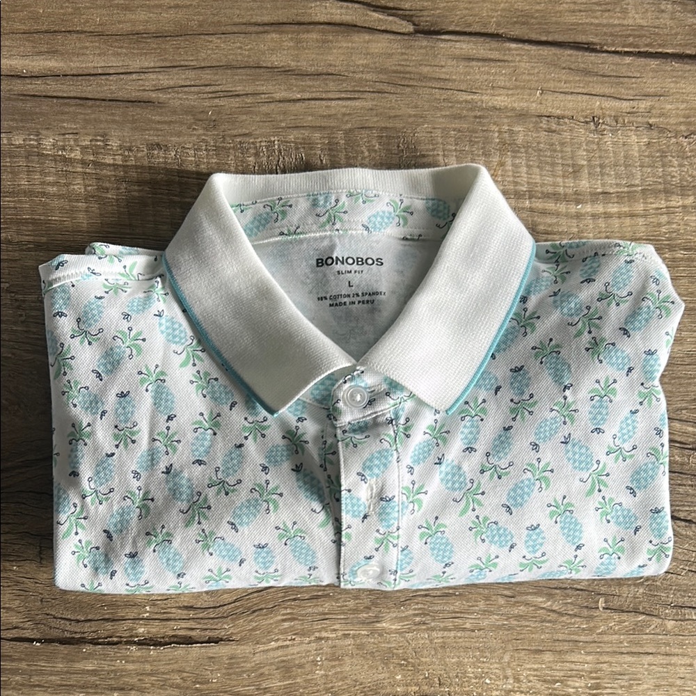 Bonobos White and Blue Men's Polo Golf Shirt